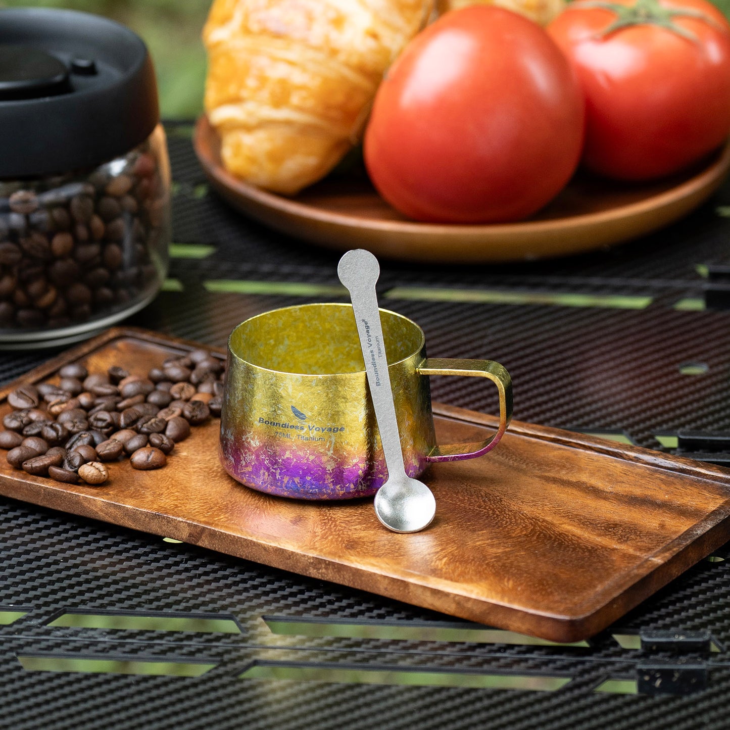 Boundless Voyage Titanium Double Wall Coffee Cup with Stirring Spoon Mini Tea Mug Espresso Cup Outdoor Camping Travel Ultralight Durable Portable Drinkware