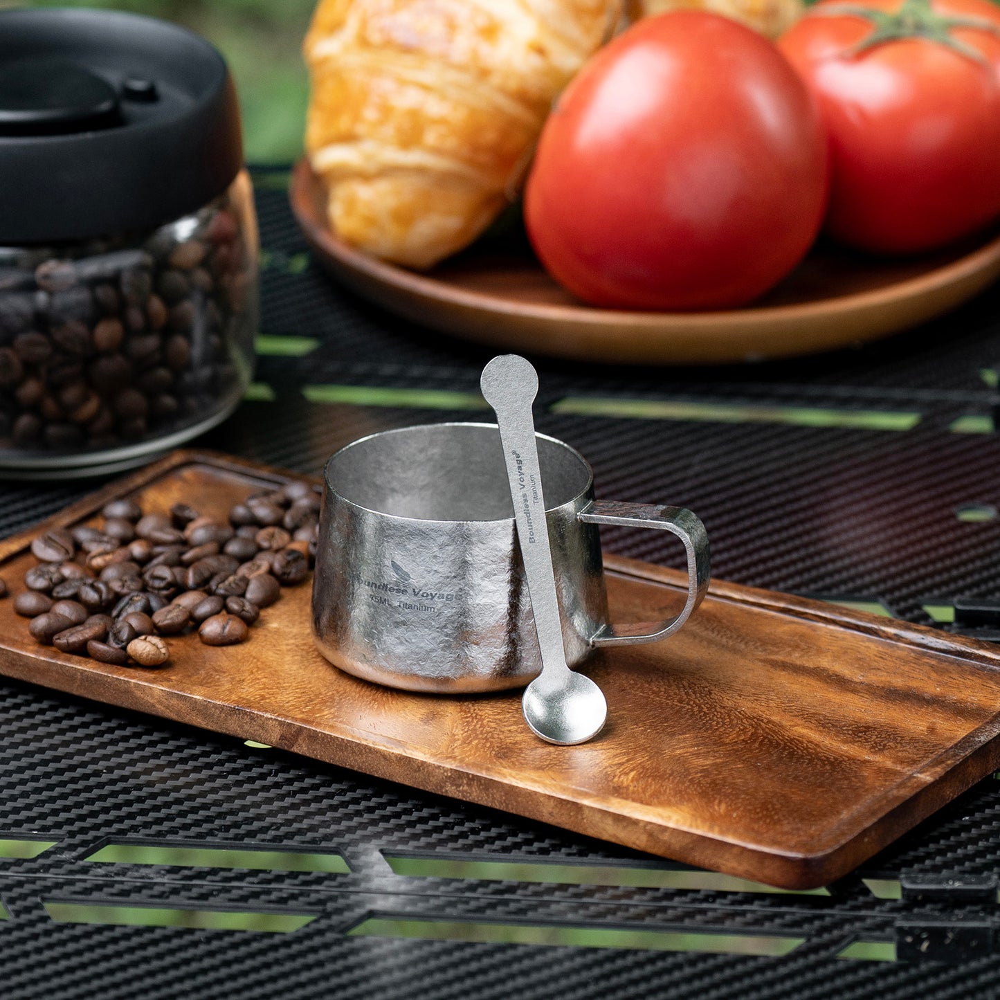 Boundless Voyage Titanium Double Wall Coffee Cup with Stirring Spoon Mini Tea Mug Espresso Cup Outdoor Camping Travel Ultralight Durable Portable Drinkware