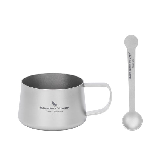 Boundless Voyage Titanium Double Wall Coffee Cup with Stirring Spoon Mini Tea Mug Espresso Cup Outdoor Camping Travel Ultralight Durable Portable Drinkware