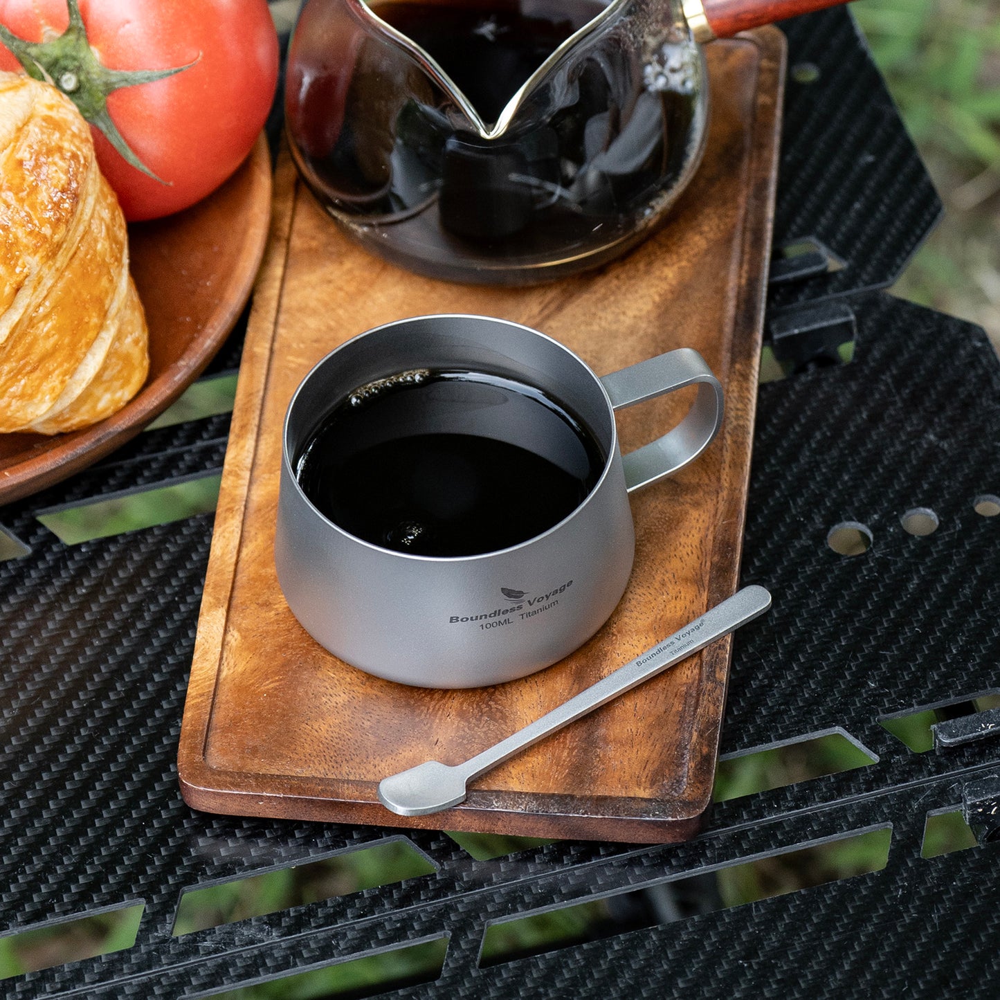 Boundless Voyage 100ml Titanium Double Wall Espresso Cup with Spoon – Ultralight Coffee & Tea Mug for Camping & Travel