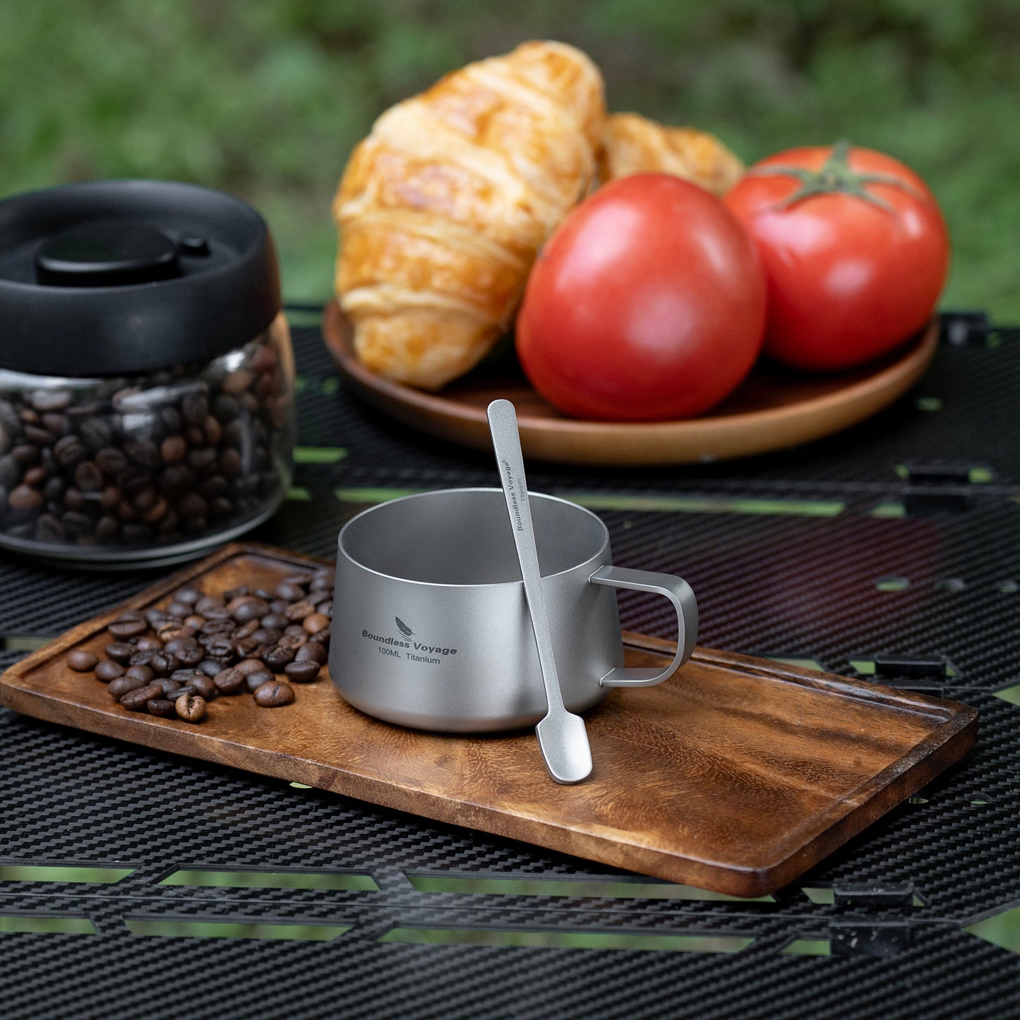 Boundless Voyage 100ml Titanium Double Wall Espresso Cup with Spoon – Ultralight Coffee & Tea Mug for Camping & Travel