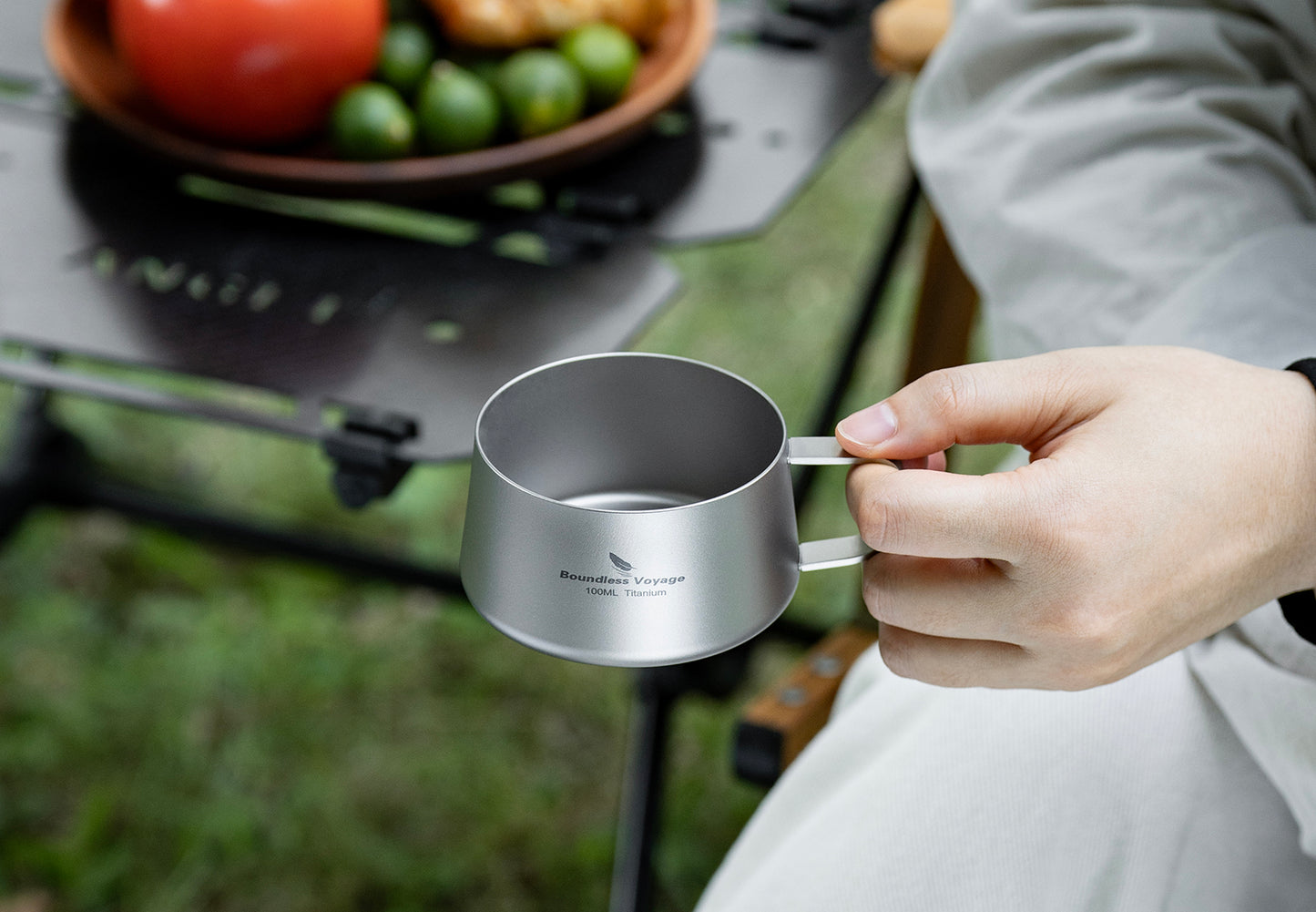 Boundless Voyage 100ml Titanium Double Wall Espresso Cup with Spoon – Ultralight Coffee & Tea Mug for Camping & Travel