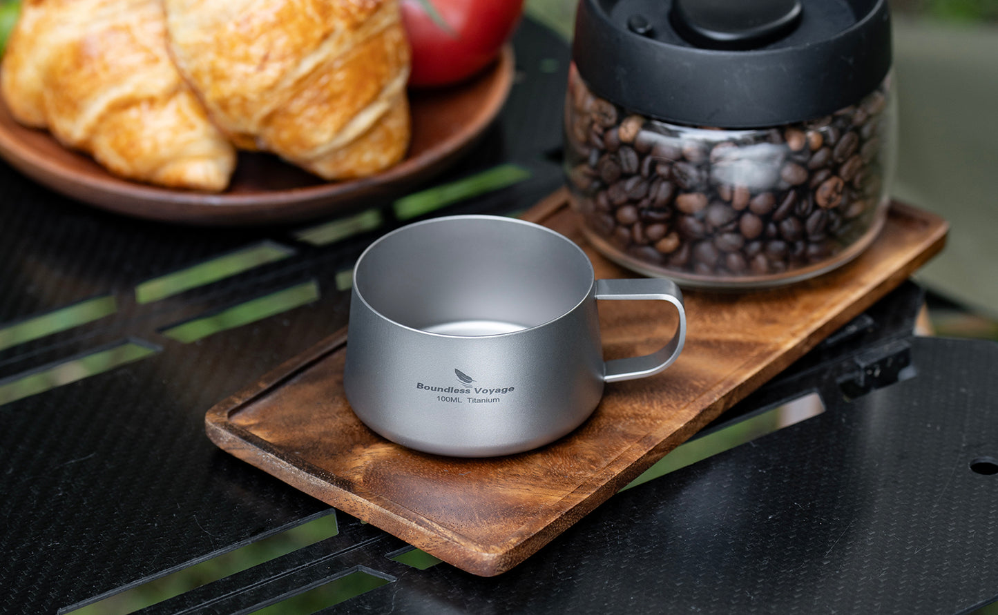Boundless Voyage 100ml Titanium Double Wall Espresso Cup with Spoon – Ultralight Coffee & Tea Mug for Camping & Travel