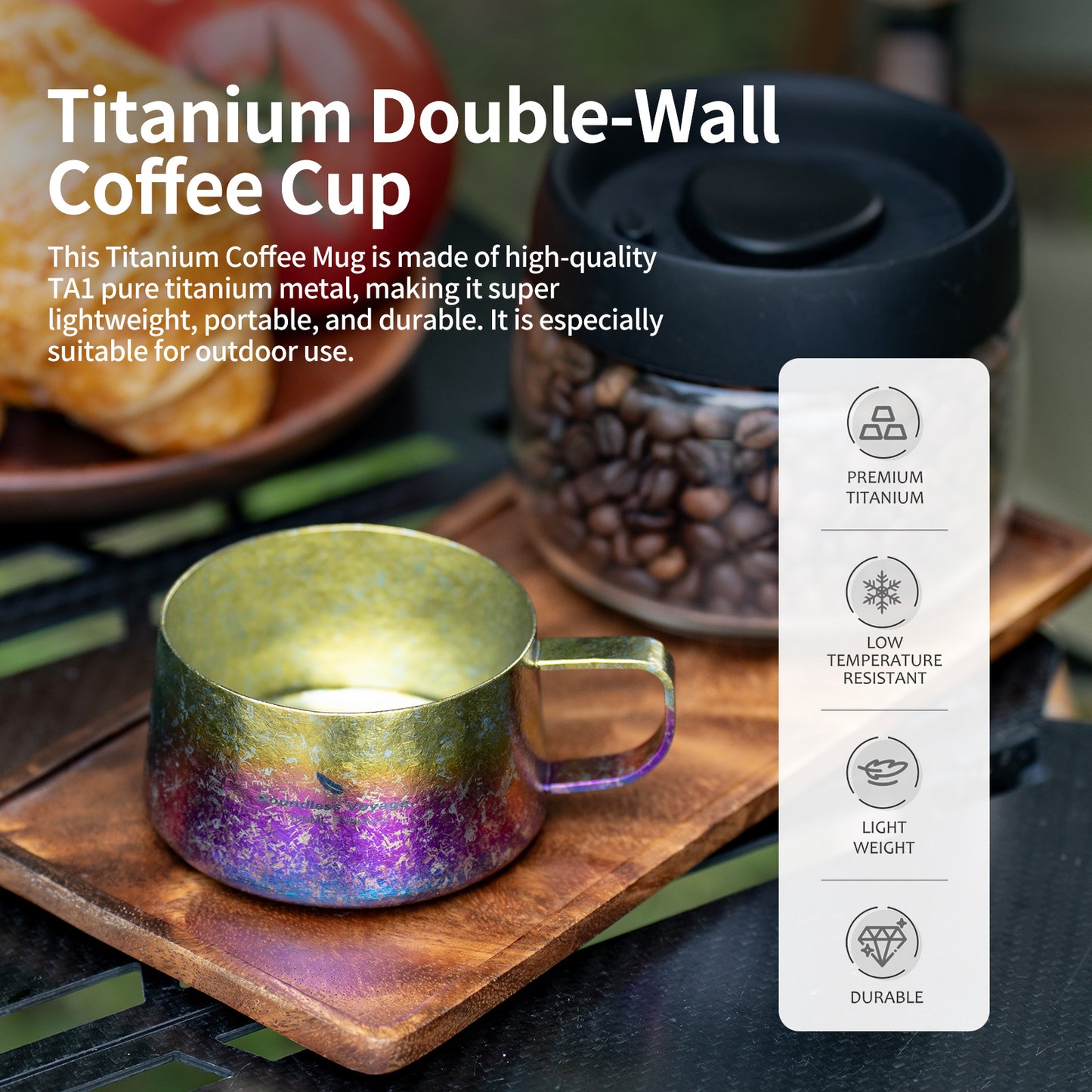 Boundless Voyage 100ml Titanium Double Wall Espresso Cup with Spoon – Ultralight Coffee & Tea Mug for Camping & Travel