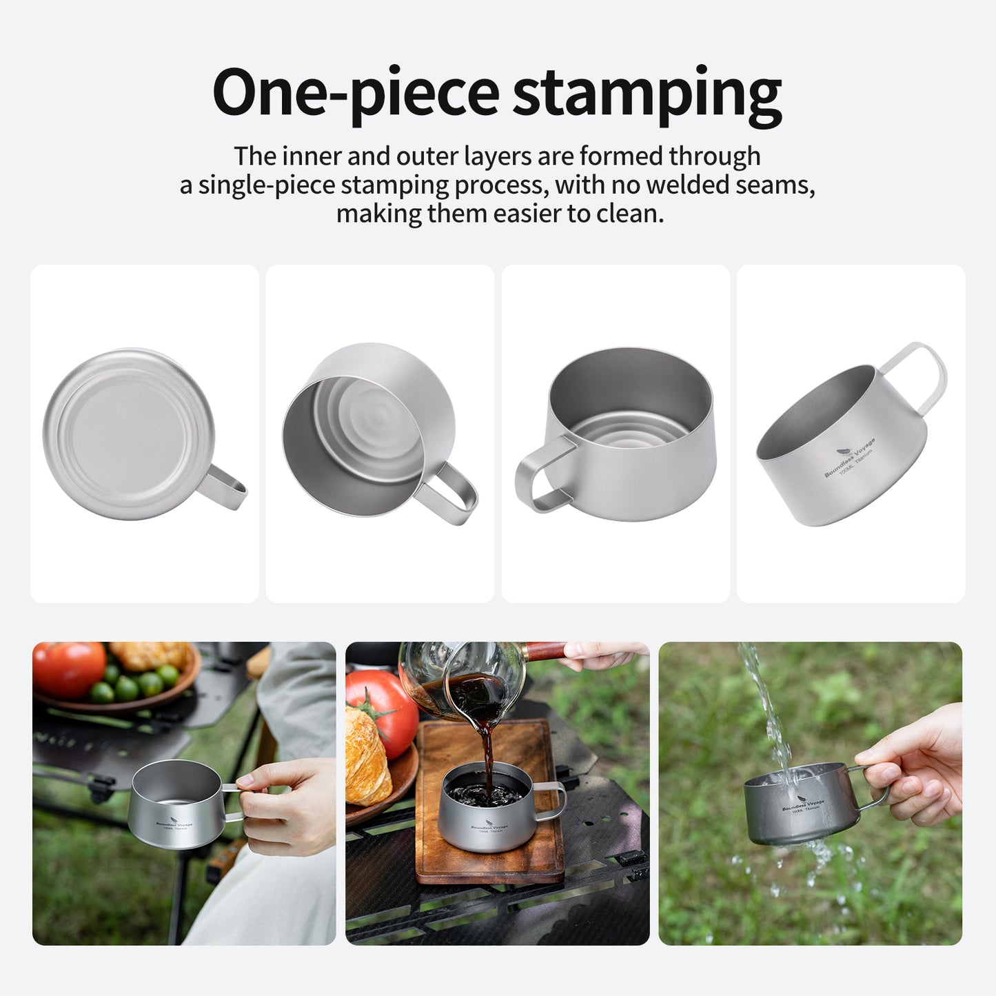 Boundless Voyage 100ml Titanium Double Wall Espresso Cup with Spoon – Ultralight Coffee & Tea Mug for Camping & Travel