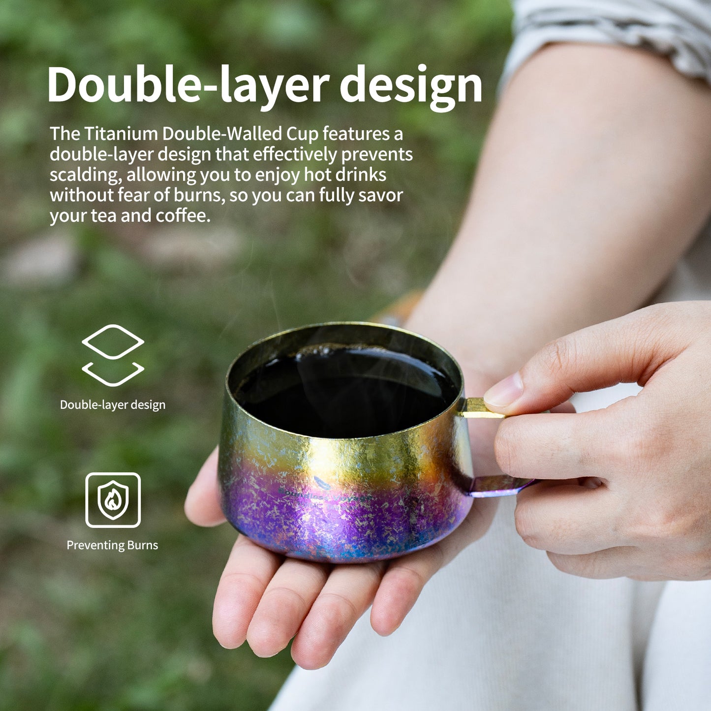 Boundless Voyage 100ml Titanium Double Wall Espresso Cup with Spoon – Ultralight Coffee & Tea Mug for Camping & Travel
