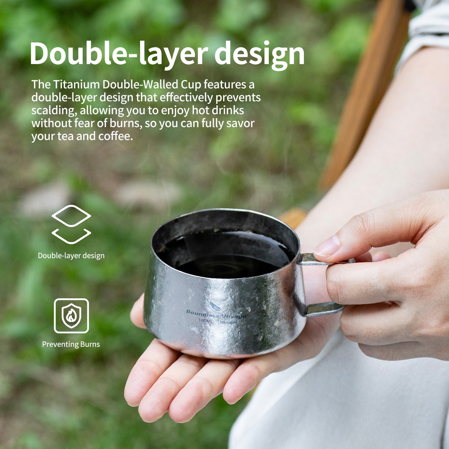 Boundless Voyage 100ml Titanium Double Wall Espresso Cup with Spoon – Ultralight Coffee & Tea Mug for Camping & Travel
