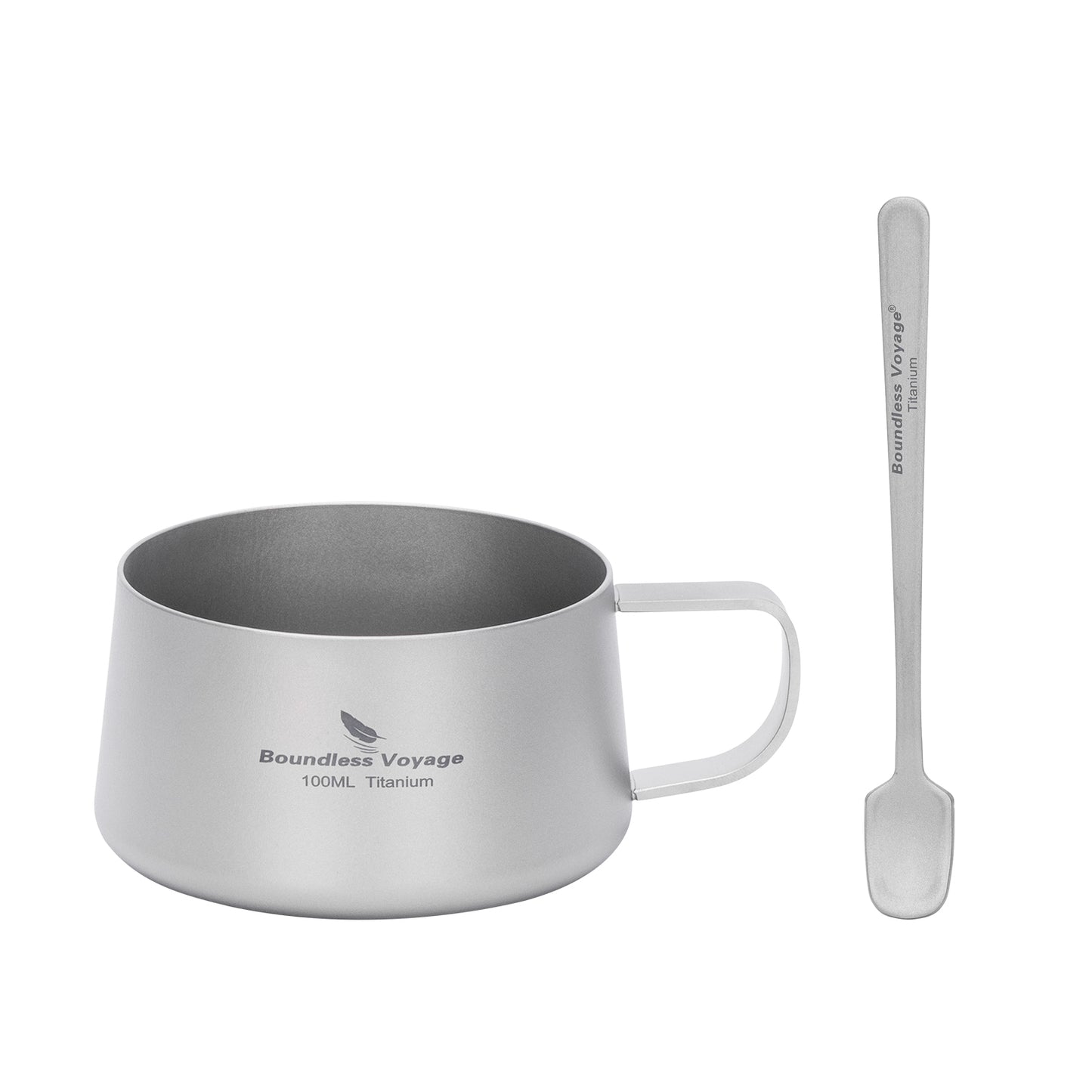 Boundless Voyage 100ml Titanium Double Wall Espresso Cup with Spoon – Ultralight Coffee & Tea Mug for Camping & Travel