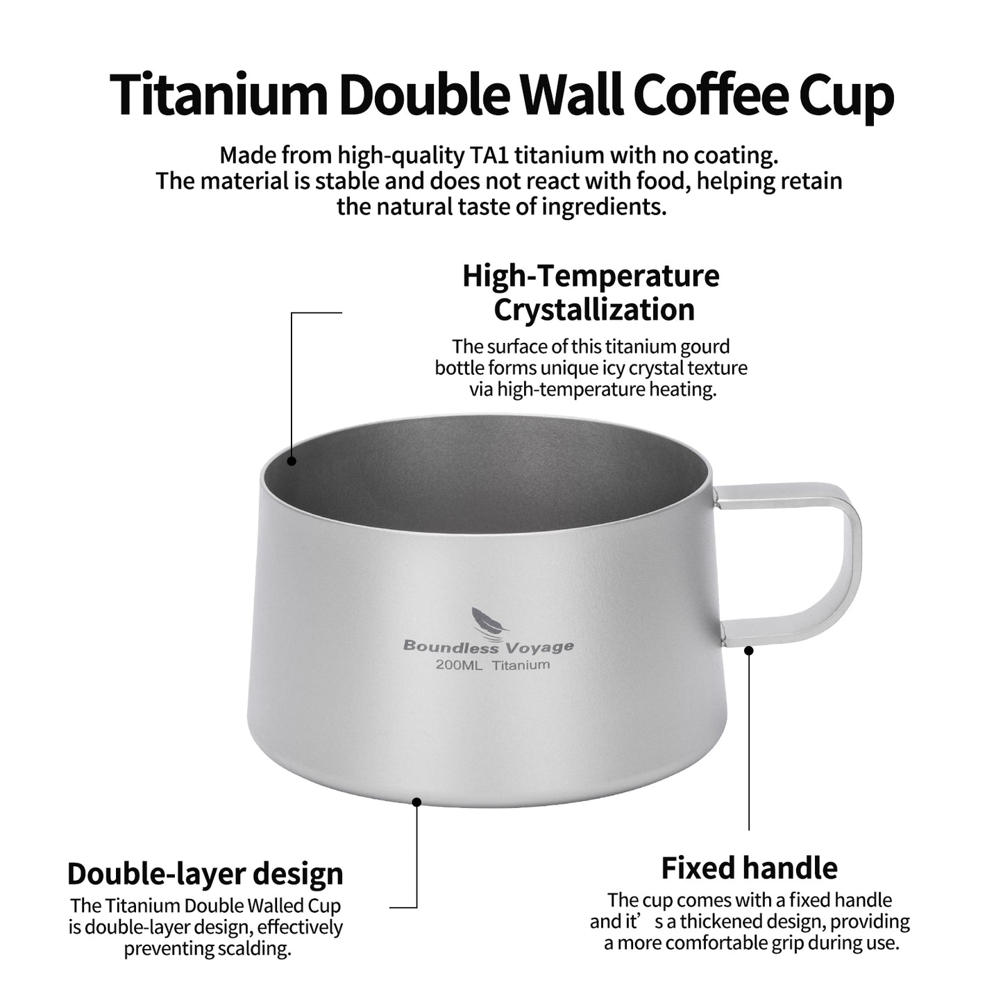 Boundless Voyage 200ml Titanium Double Wall Coffee Cup with Spoon – Premium Tea & Espresso Mug for Camping, Travel & Everyday Use