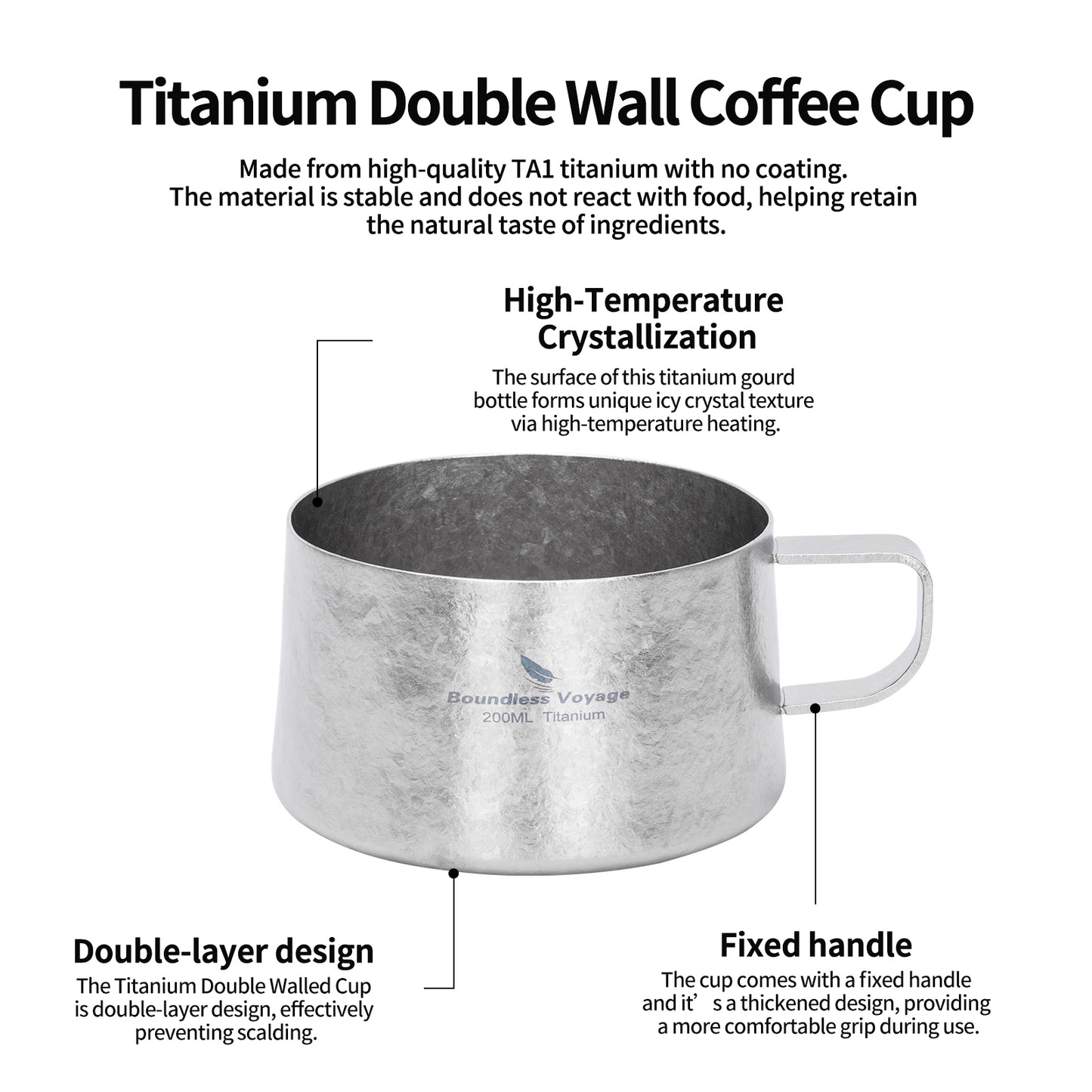 Boundless Voyage 200ml Titanium Double Wall Coffee Cup with Spoon – Premium Tea & Espresso Mug for Camping, Travel & Everyday Use
