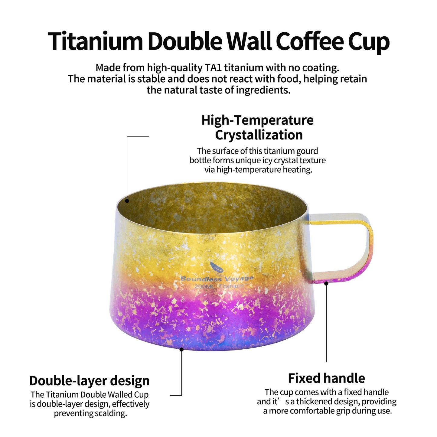 Boundless Voyage 200ml Titanium Double Wall Coffee Cup with Spoon – Premium Tea & Espresso Mug for Camping, Travel & Everyday Use