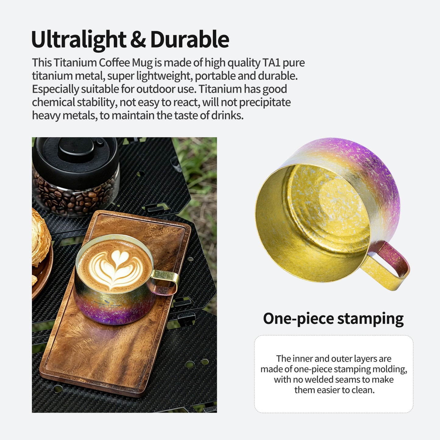 Boundless Voyage 200ml Titanium Double Wall Coffee Cup with Spoon – Premium Tea & Espresso Mug for Camping, Travel & Everyday Use