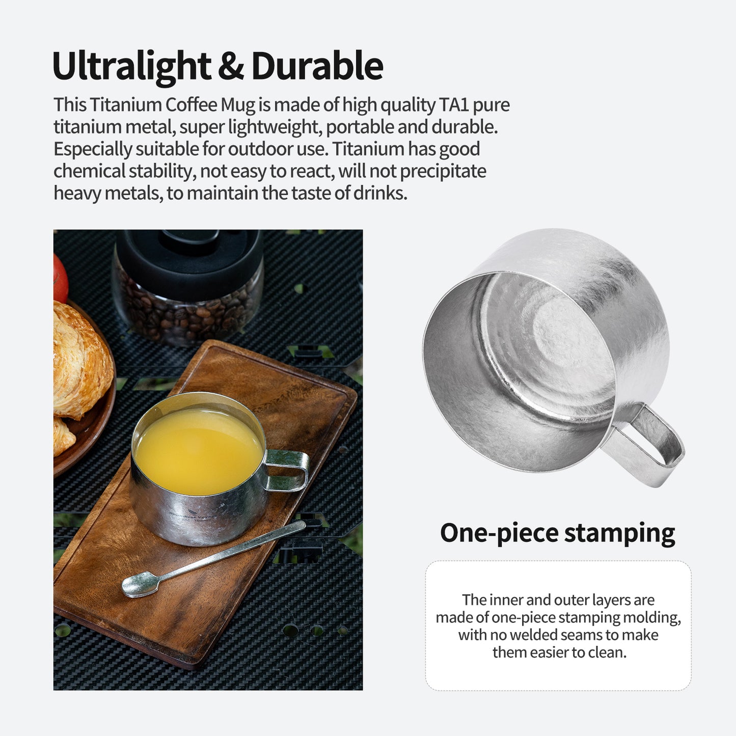 Boundless Voyage 200ml Titanium Double Wall Coffee Cup with Spoon – Premium Tea & Espresso Mug for Camping, Travel & Everyday Use