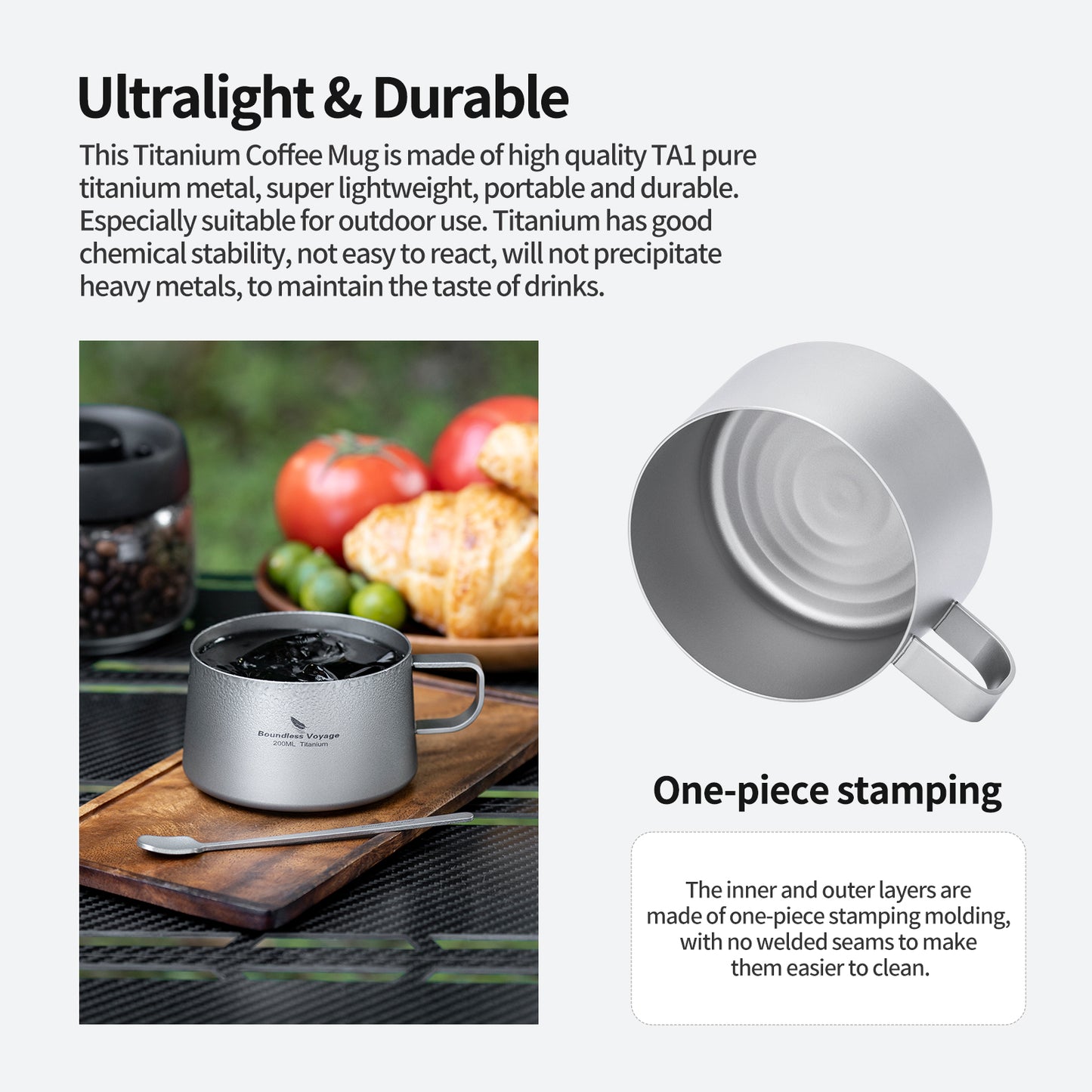 Boundless Voyage 200ml Titanium Double Wall Coffee Cup with Spoon – Premium Tea & Espresso Mug for Camping, Travel & Everyday Use