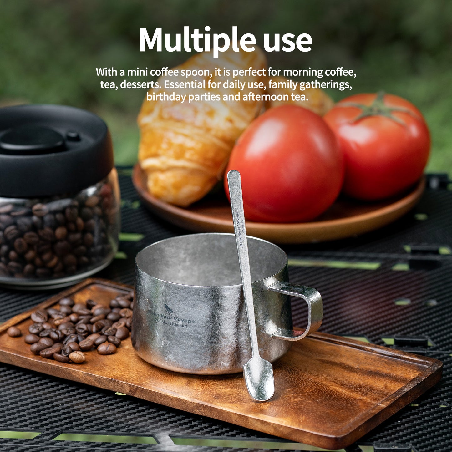 Boundless Voyage 200ml Titanium Double Wall Coffee Cup with Spoon – Premium Tea & Espresso Mug for Camping, Travel & Everyday Use