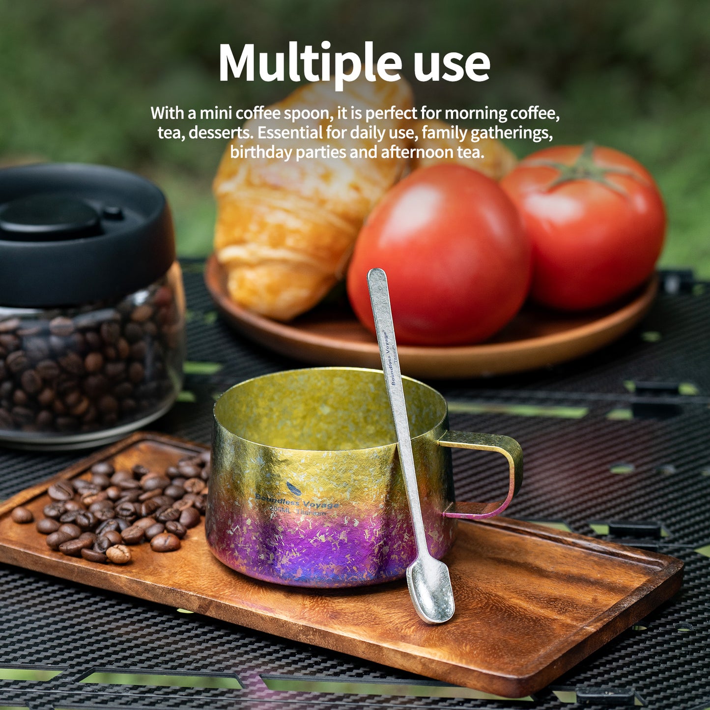 Boundless Voyage 200ml Titanium Double Wall Coffee Cup with Spoon – Premium Tea & Espresso Mug for Camping, Travel & Everyday Use