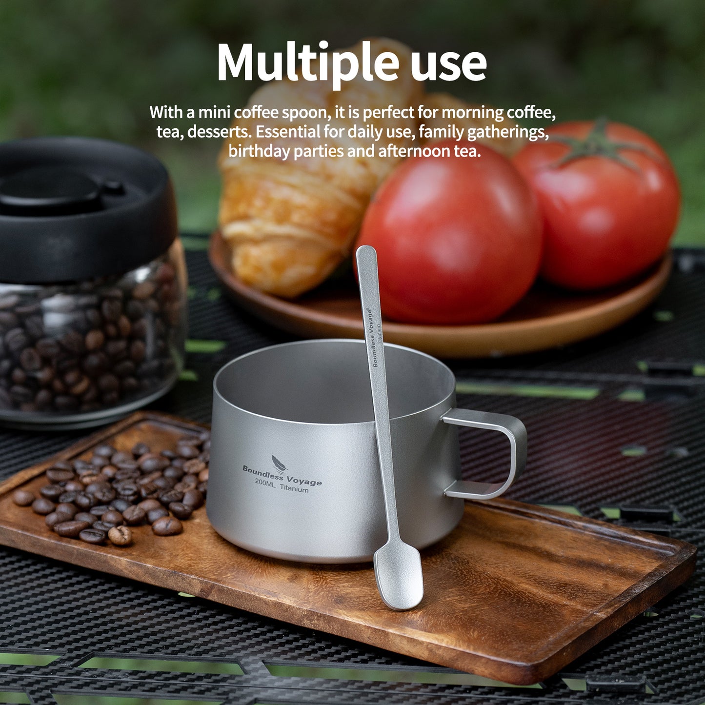 Boundless Voyage 200ml Titanium Double Wall Coffee Cup with Spoon – Premium Tea & Espresso Mug for Camping, Travel & Everyday Use