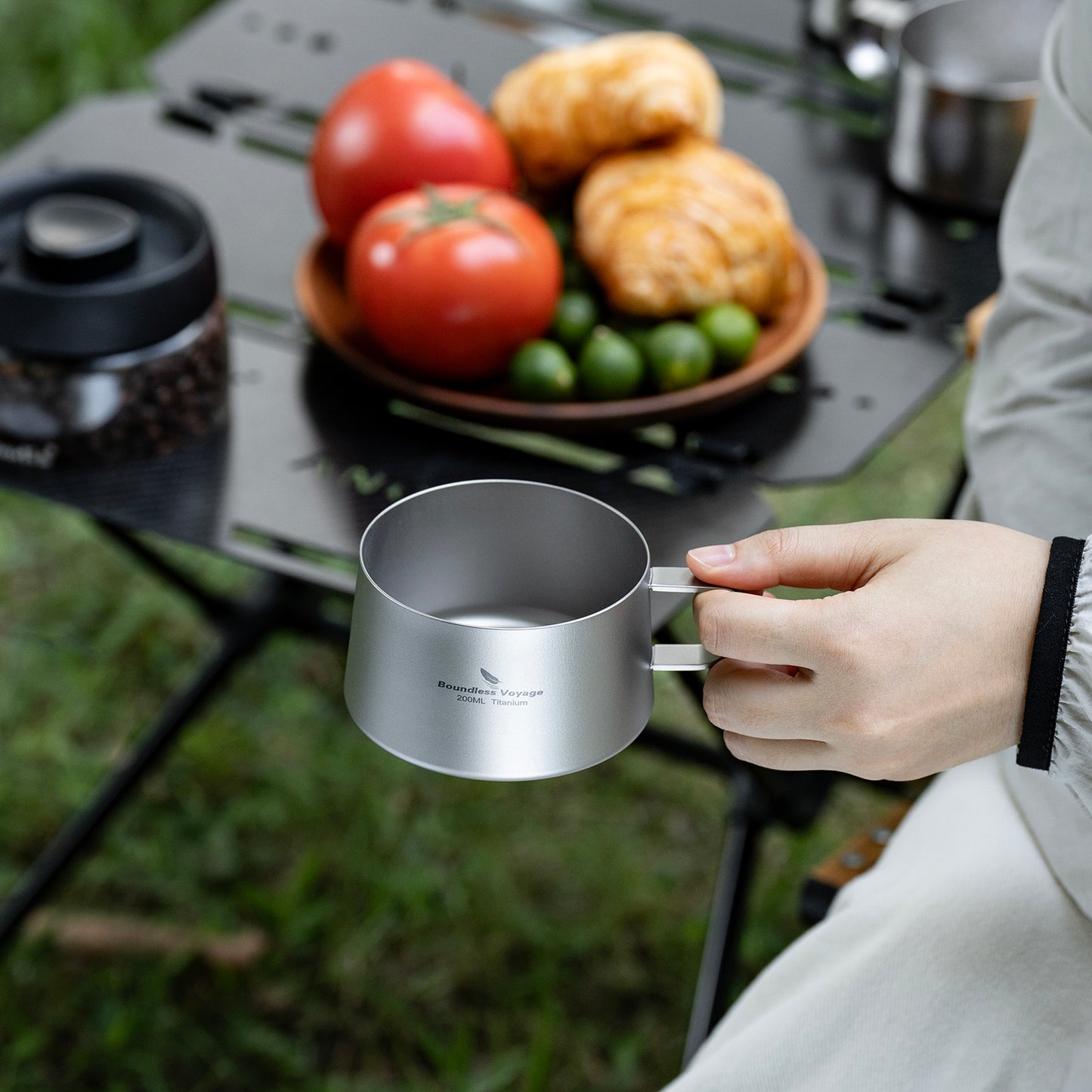 Boundless Voyage 200ml Titanium Double Wall Coffee Cup with Spoon – Premium Tea & Espresso Mug for Camping, Travel & Everyday Use