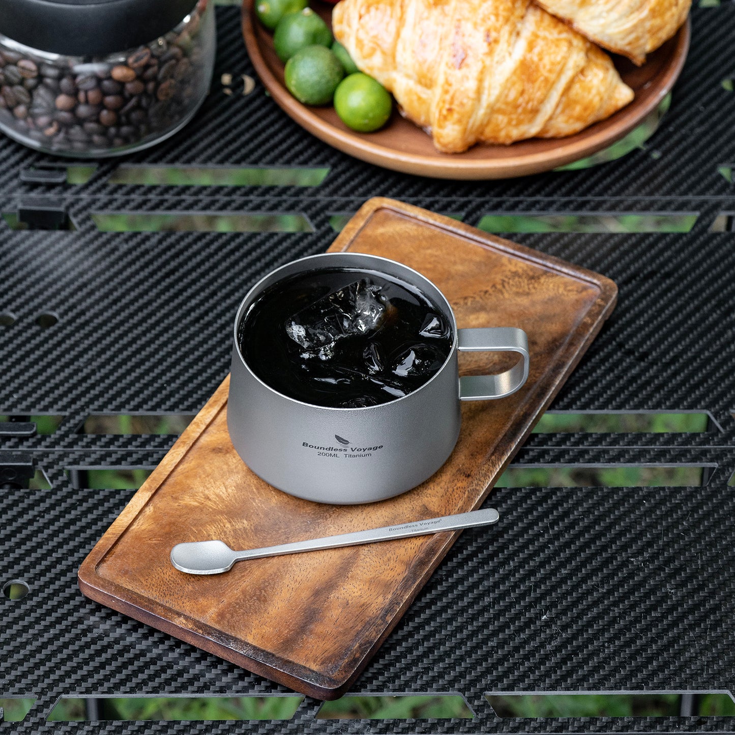 Boundless Voyage 200ml Titanium Double Wall Coffee Cup with Spoon – Premium Tea & Espresso Mug for Camping, Travel & Everyday Use