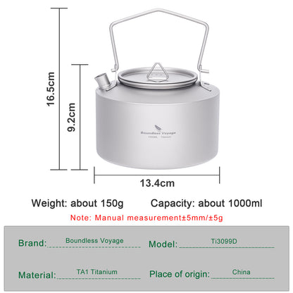 Boundless Voyage Titanium Kettle With Folding Handle 1000ml