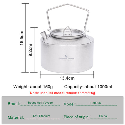 Boundless Voyage Titanium Kettle With Folding Handle 1000ml