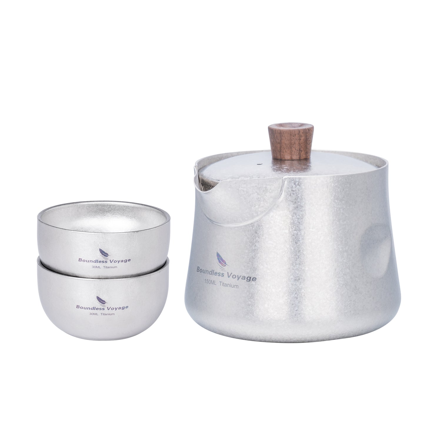 Boundless Voyage 150ml Titanium Double-Layer Tea Set | 109g Ultralight Mini Teapot & 30ml Cup | Insulated Anti-Scald Travel Tea Maker for Camping