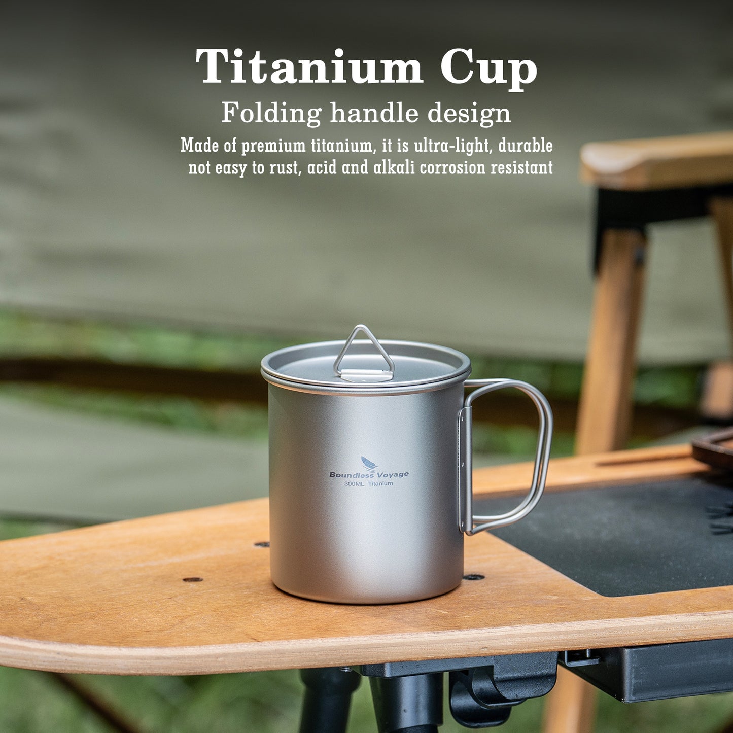Boundless Voyage Ultralight Single-Wall Titanium Cup 300ml with Lid – Lightweight Portable Camping Mug for Hiking & Backpacking