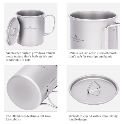 Boundless Voyage Ultralight Single-Wall Titanium Cup 300ml with Lid – Lightweight Portable Camping Mug for Hiking & Backpacking