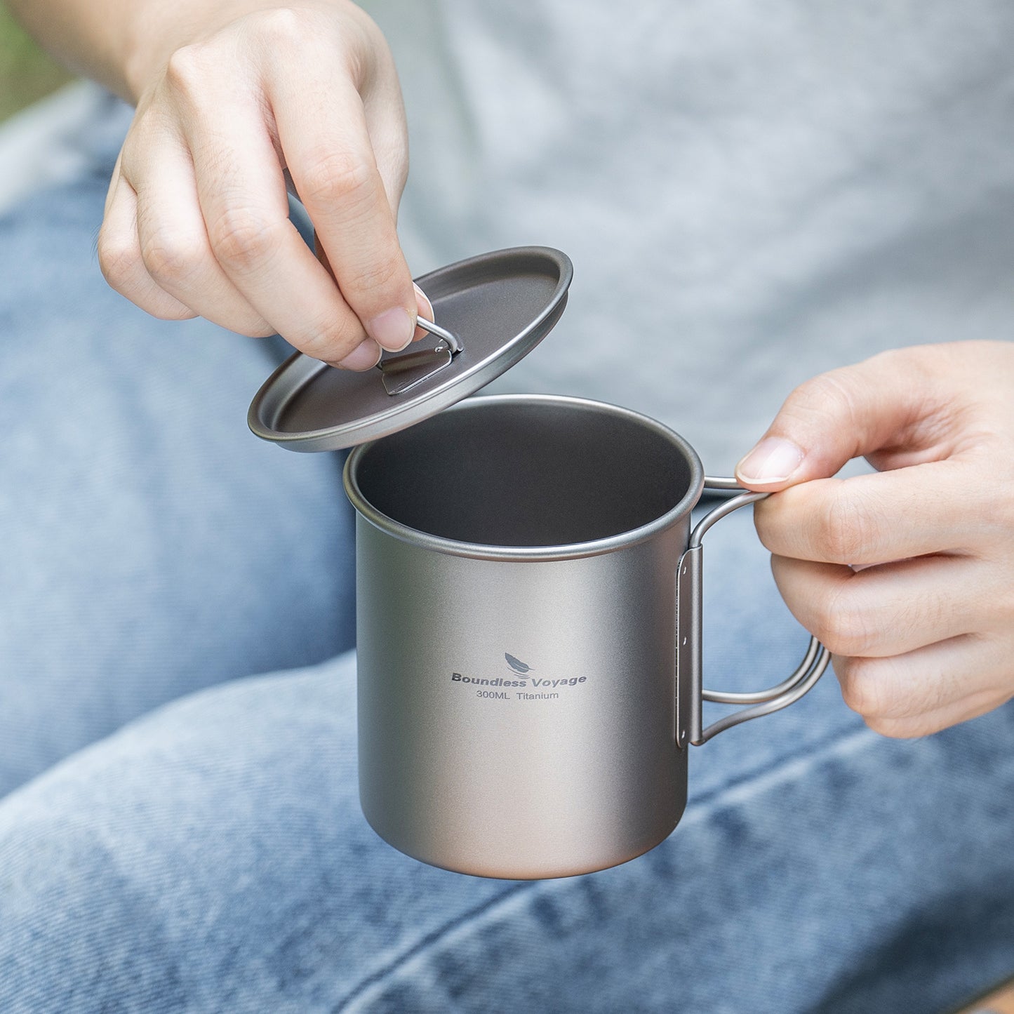 Boundless Voyage Ultralight Single-Wall Titanium Cup 300ml with Lid – Lightweight Portable Camping Mug for Hiking & Backpacking