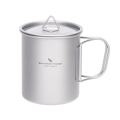 Boundless Voyage Ultralight Single-Wall Titanium Cup 450ml with Lid – Lightweight Portable Camping Mug for Hiking & Backpacking