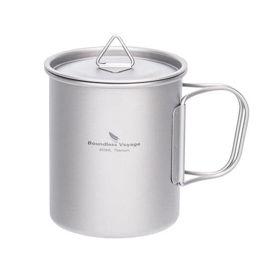 Boundless Voyage Ultralight Single-Wall Titanium Cup 450ml with Lid – Lightweight Portable Camping Mug for Hiking & Backpacking