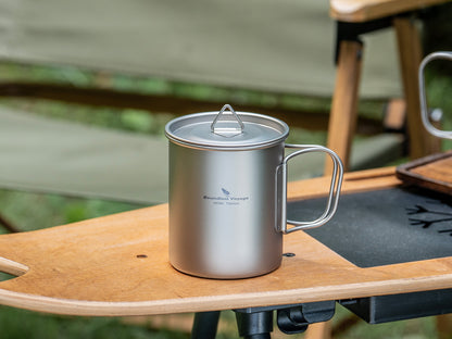 Boundless Voyage Ultralight Single-Wall Titanium Cup 450ml with Lid – Lightweight Portable Camping Mug for Hiking & Backpacking