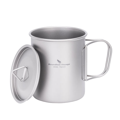 Boundless Voyage Ultralight Single-Wall Titanium Cup 450ml with Lid – Lightweight Portable Camping Mug for Hiking & Backpacking