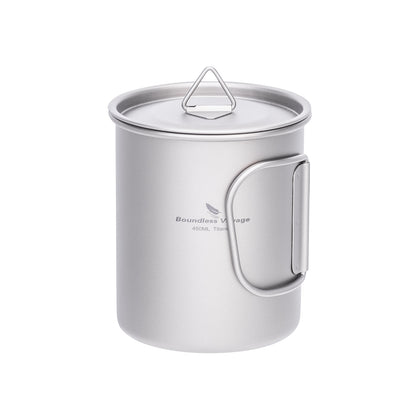Boundless Voyage Ultralight Single-Wall Titanium Cup 450ml with Lid – Lightweight Portable Camping Mug for Hiking & Backpacking