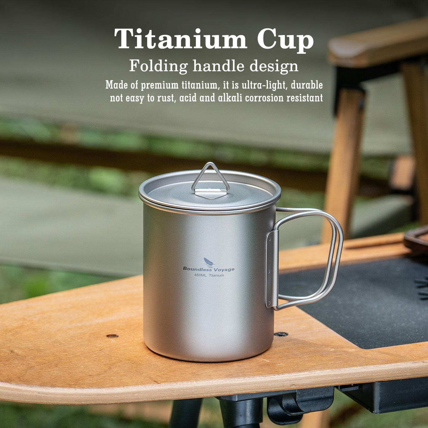 Boundless Voyage Ultralight Single-Wall Titanium Cup 450ml with Lid – Lightweight Portable Camping Mug for Hiking & Backpacking
