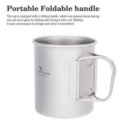 Boundless Voyage Ultralight Single-Wall Titanium Cup 450ml with Lid – Lightweight Portable Camping Mug for Hiking & Backpacking