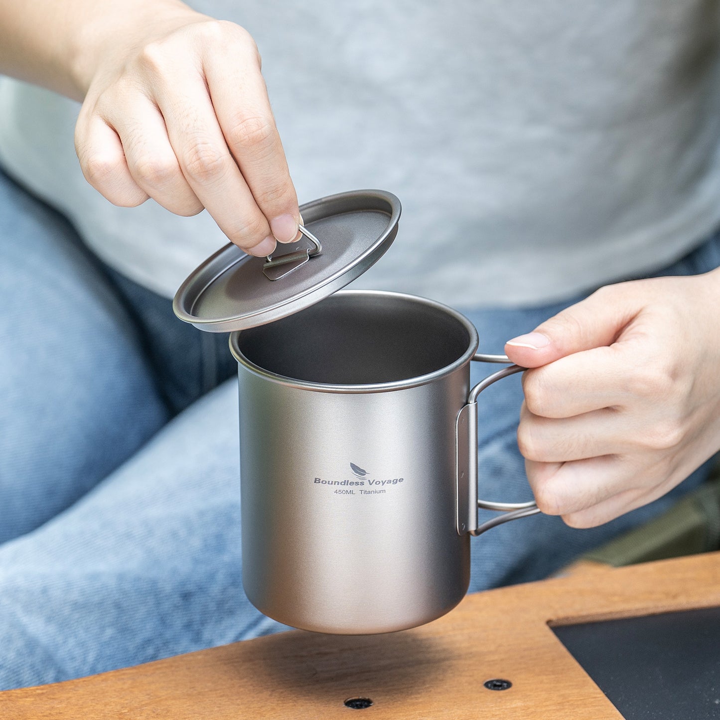 Boundless Voyage Ultralight Single-Wall Titanium Cup 450ml with Lid – Lightweight Portable Camping Mug for Hiking & Backpacking