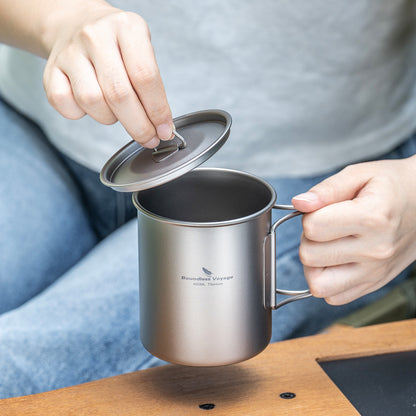 Boundless Voyage Ultralight Single-Wall Titanium Cup 450ml with Lid – Lightweight Portable Camping Mug for Hiking & Backpacking