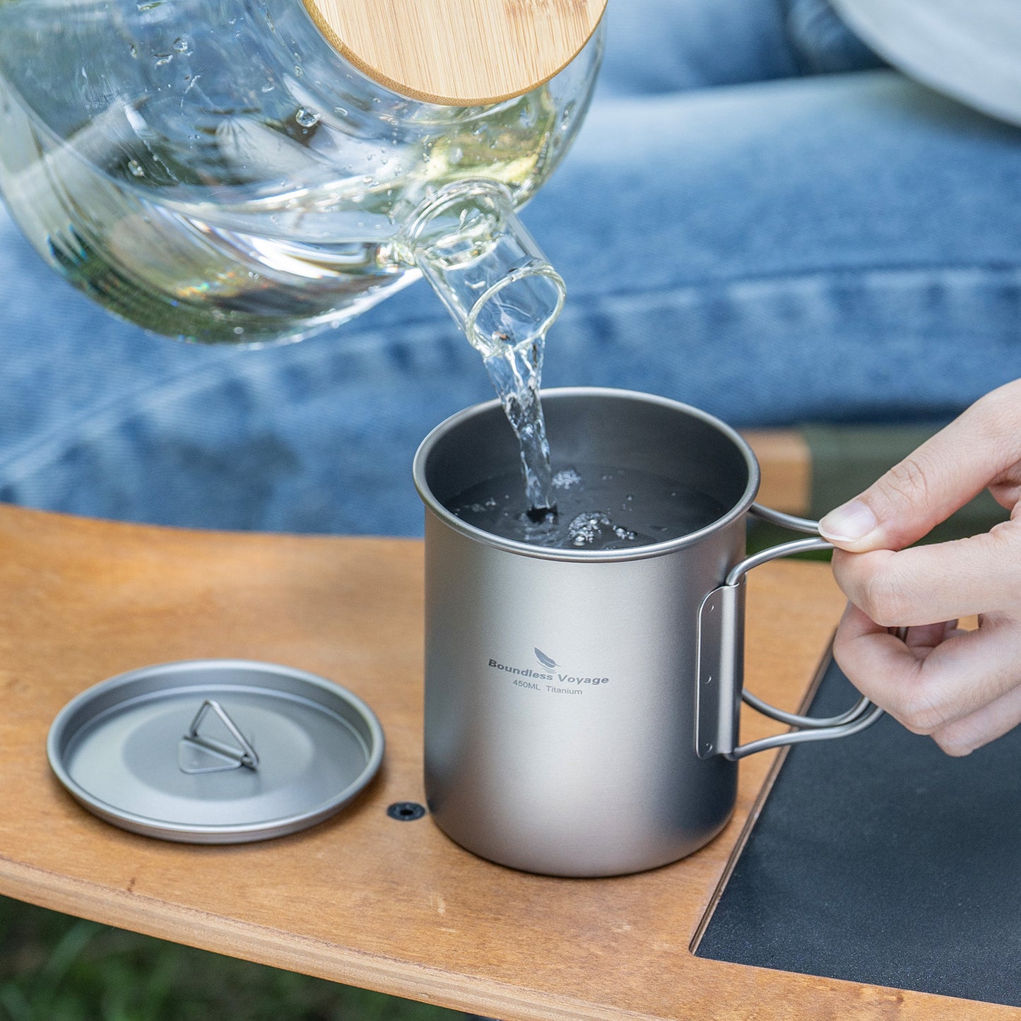 Boundless Voyage Ultralight Single-Wall Titanium Cup 450ml with Lid – Lightweight Portable Camping Mug for Hiking & Backpacking