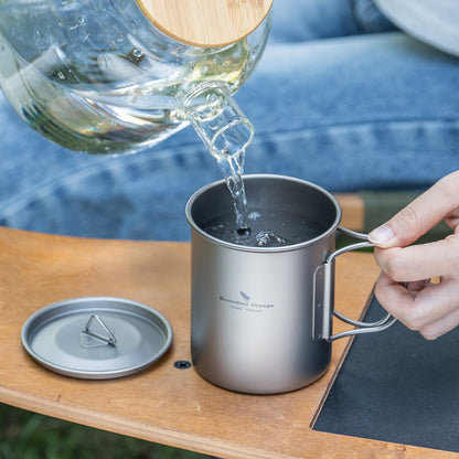 Boundless Voyage Ultralight Single-Wall Titanium Cup 450ml with Lid – Lightweight Portable Camping Mug for Hiking & Backpacking