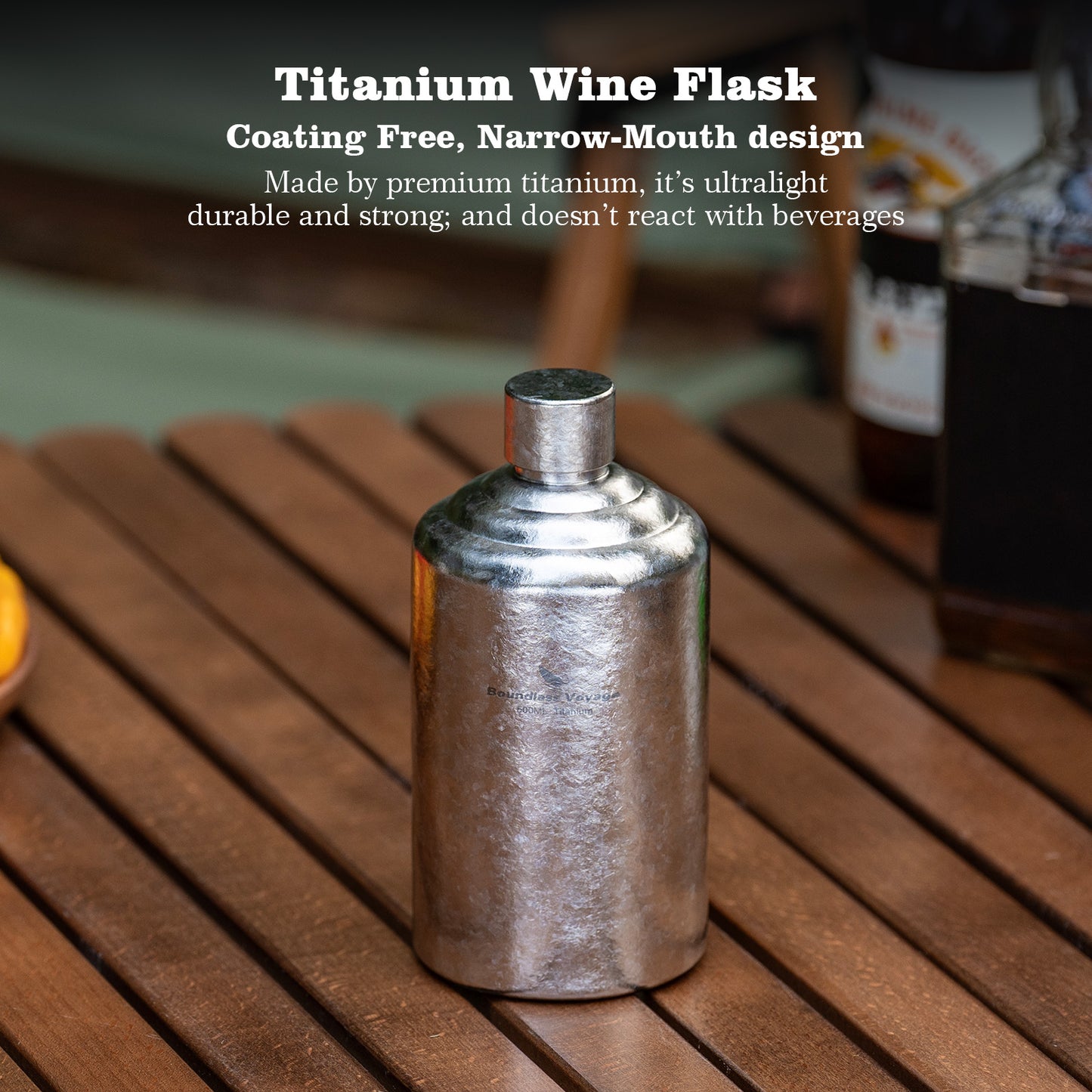 Boundless Voyage 500ml Pure Titanium Hip Flask | Ultralight Leakproof Whiskey & Spirit Bottle | Coating-Free Healthy Liquor Flask for Camping, Hiking & Travel
