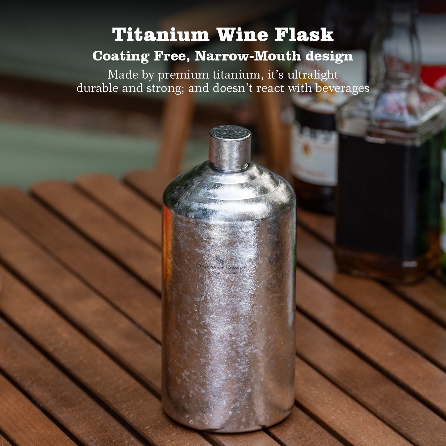 Boundless Voyage 1000ml Pure Titanium Hip Flask | Large Capacity Ultralight Whiskey & Spirit Bottle | Leakproof Coating-Free Healthy Flask for Camping, Hunting & Travel