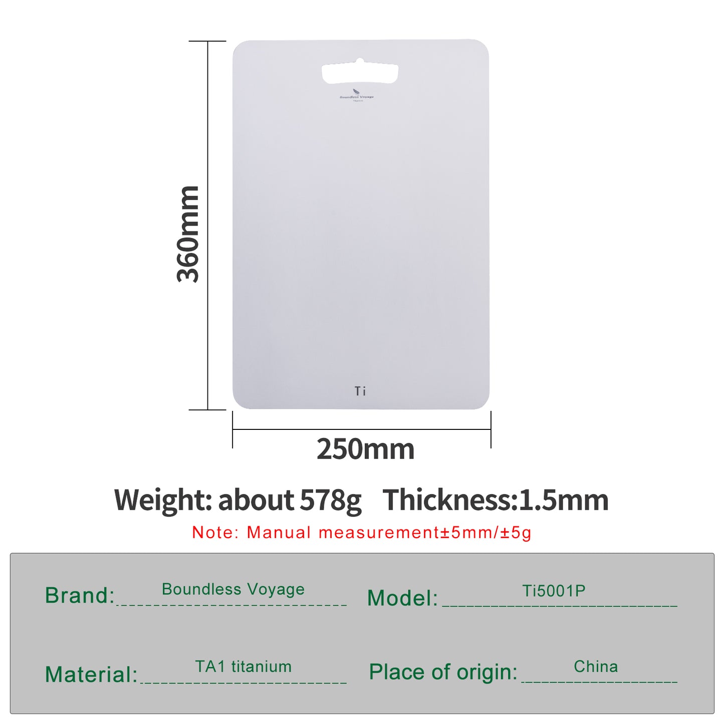 Boundless Voyage Titanium Cutting Board Home Outdoor Camping Fruits Vegetable Meat Chopping Block Cutting Board