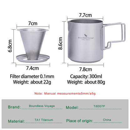 Boundless Voyage Titanium Pour-over Coffee Set, 300ml Portable Coffee Mug with Detachable Dripper for Outdoor Camping