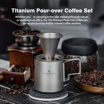 Boundless Voyage Titanium Pour-over Coffee Set, 300ml Portable Coffee Mug with Detachable Dripper for Outdoor Camping