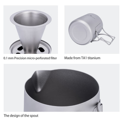 Boundless Voyage Titanium Pour-over Coffee Set, 300ml Portable Coffee Mug with Detachable Dripper for Outdoor Camping