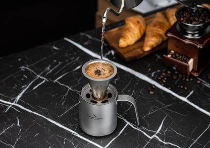 Boundless Voyage Titanium Portable Pour-over Coffee Set 300ml Coffee Mug with Detachable Dripper Outdoor Camping Coffee Maker