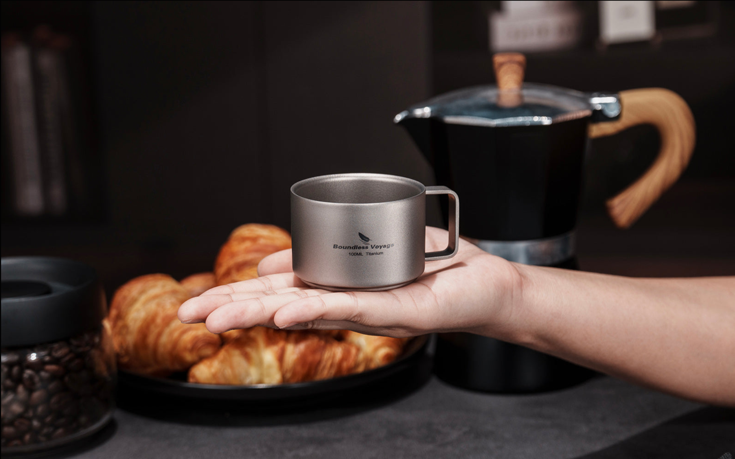 Boundless Voyage Titanium Double-Walled Coffee Cup 100ml – Ultralight Insulated Espresso Mug for Camping, Hiking & Home Use