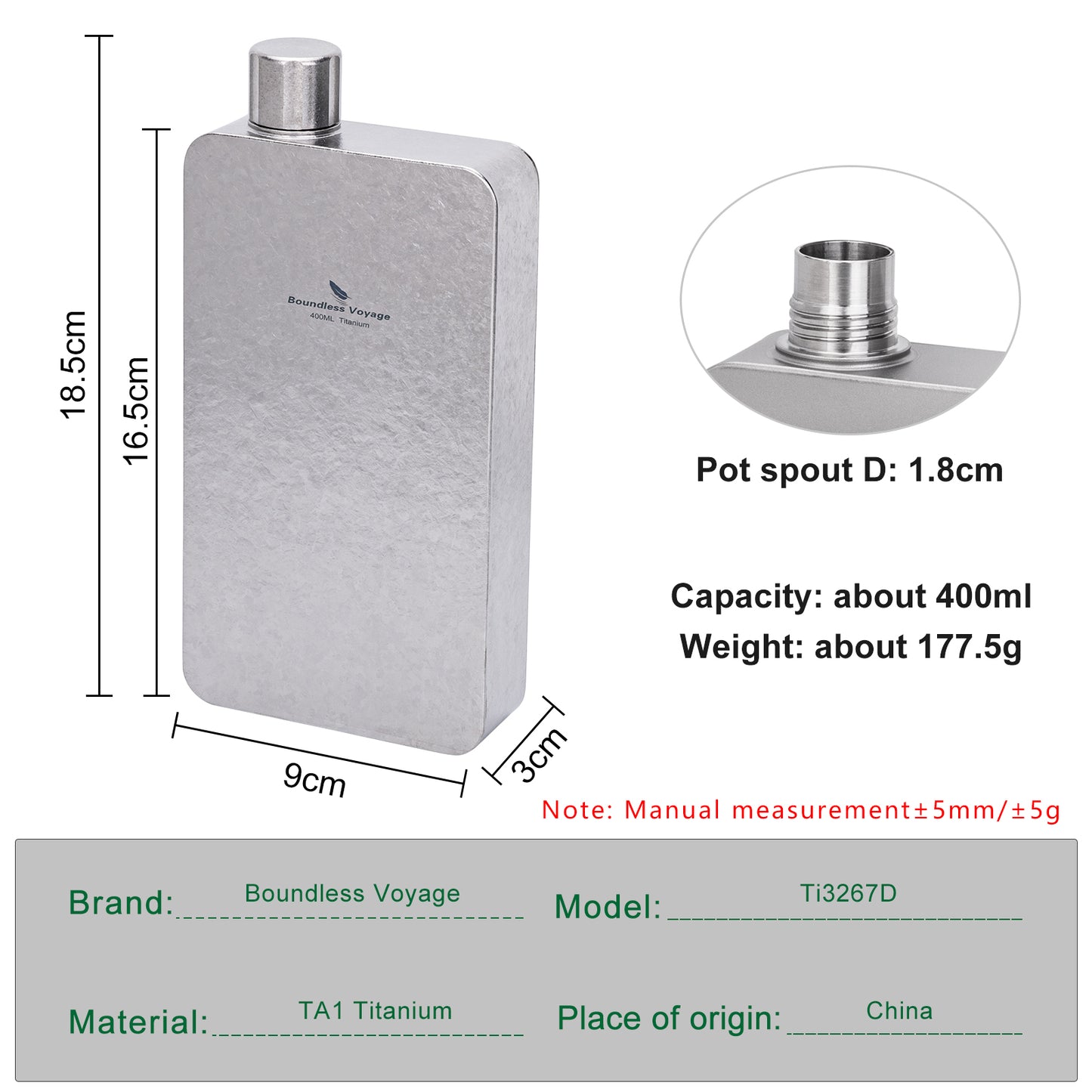 Boundless Voyage 400ml Titanium Flask with Funnel – Lightweight Leakproof Hip Flask for Camping, Travel & Everyday Carry