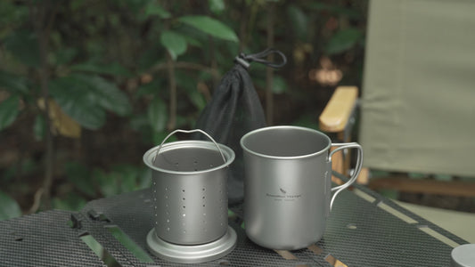 Boundless Voyage 450ml Titanium Cup with Filter Folding Handles Outdoor Camping Ti Tea Coffee Mug 15.2 fl oz Portable Lightweight Tea Maker Can Be Heated